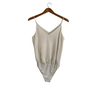 Express Women’s Satin Cami Bodysuit Sz S Cream Minimalist Clean Girl Office Chic